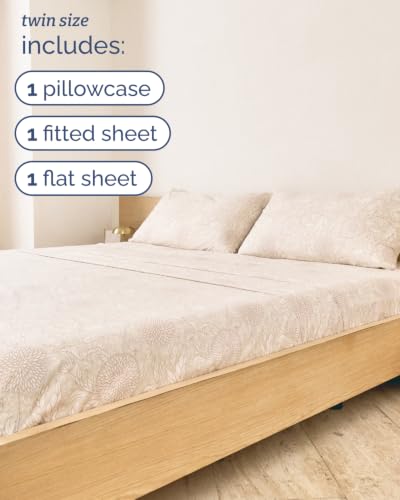 Image of Twin 3 Piece Floral Sheet Set - Soft, Breathable & Cooling - Beige Floral