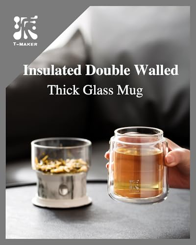 Image of ZENS Modern Small Glass Infuser Teapot, Magic One Touch Drip Tea Pot Infusers for Loose Tea Diffuser, Cool Herbal Teapot with 200ml insulated Cup and Portable Gray Tea Kits for Tea Lovers Gifts