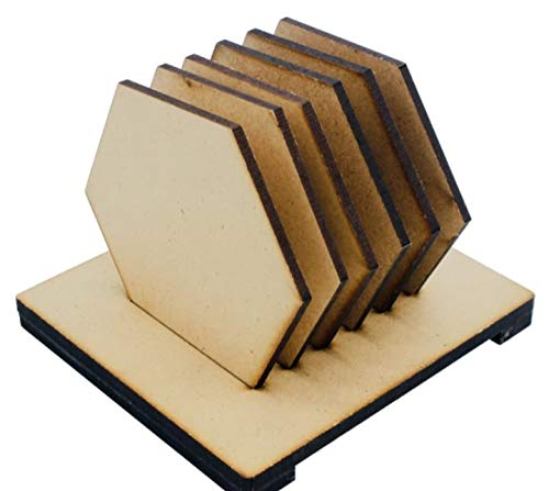 Bhaiji EnterprisesDIY Coasters - 1 Tray and 6 Coasters Set (2.5mm, Hexagon)| Craft Coasters | Decoupage Work | DIY Tea Coasters | Art Work Hobby