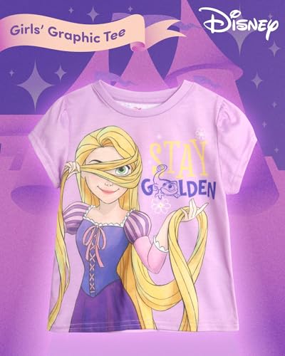 Disney Girls Graphic Tee - Cinderella, Little Mermaid, Rapunzel, Belle, Minnie Mouse Shirt for Toddlers & Girls (Size: 2T-6X)2