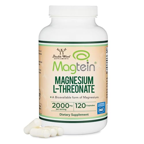 Magnesium L Threonate, Magtein - NSF Certified - Sleep and Cognitive Support – High Absorption – Most Bioavailable Form of Magnesium – 2,000 mg – 120 Capsules