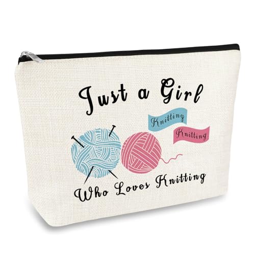 Crochet Knitting Lover Gift for Girls Makeup Bag Knitter Gifts Knitting Themed Cosmetic Bag Knitting Gifts For Knitters Crochet Beginner Gifts Christmas Birthday Gifts for Best Friends Sister Bestie