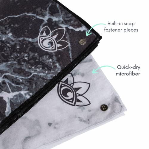 Yoga Mat With Towel System By Third Eye Yoga - 72" X 26.7", 5Mm Thick Exercise Mat & Microfiber Towel For Hot Yoga, Pilates & Gym/Home Workouts - White Marble #TOP2