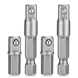 BOHUIZ 4 Pack 1/4 Hex to Socket Adapter, Impact Socket Extension Adapter Converter Set, Hex to Square 1/4