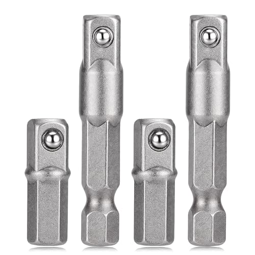 BOHUIZ 4 Pack 1/4 Hex to Socket Adapter, Impact Socket Extension Adapter Converter Set, Hex to Square 1/4