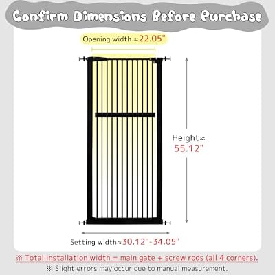 Lumizone Extra Tall Pet Gate 55.12 High Pressure Mounted 30.12-34.05 Extra Wide (9 Sizes) 1.37 Gap for Cat Dog Stairs Doorway Hallway No Drilling Auto-Close (30.12-34.05 W, Black)