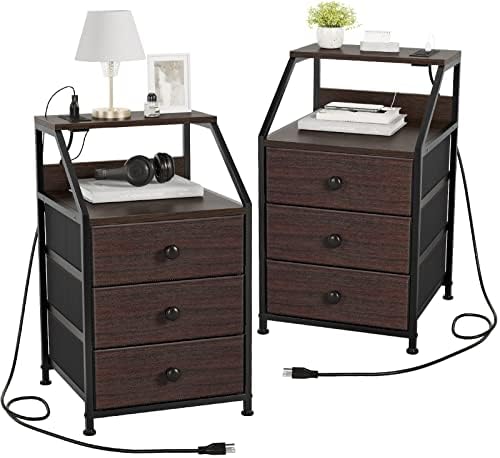 VECELO Nightstand with Charging Station End/Side Table with Storage Drawer, USB Portand Power Outlets, Night Stand, Brown KHD JYX NS24 BRN   The Home Depot