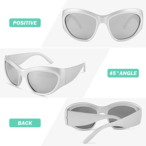 FEISEDY Trendy Y2k Sunglasses Women Men Oversized Shield Sunglasses Fashion Wrap Around Futuristic Glasses B23594