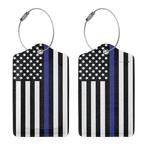 2 Pcs Police Flag Luggage Tags with Privacy Cover
