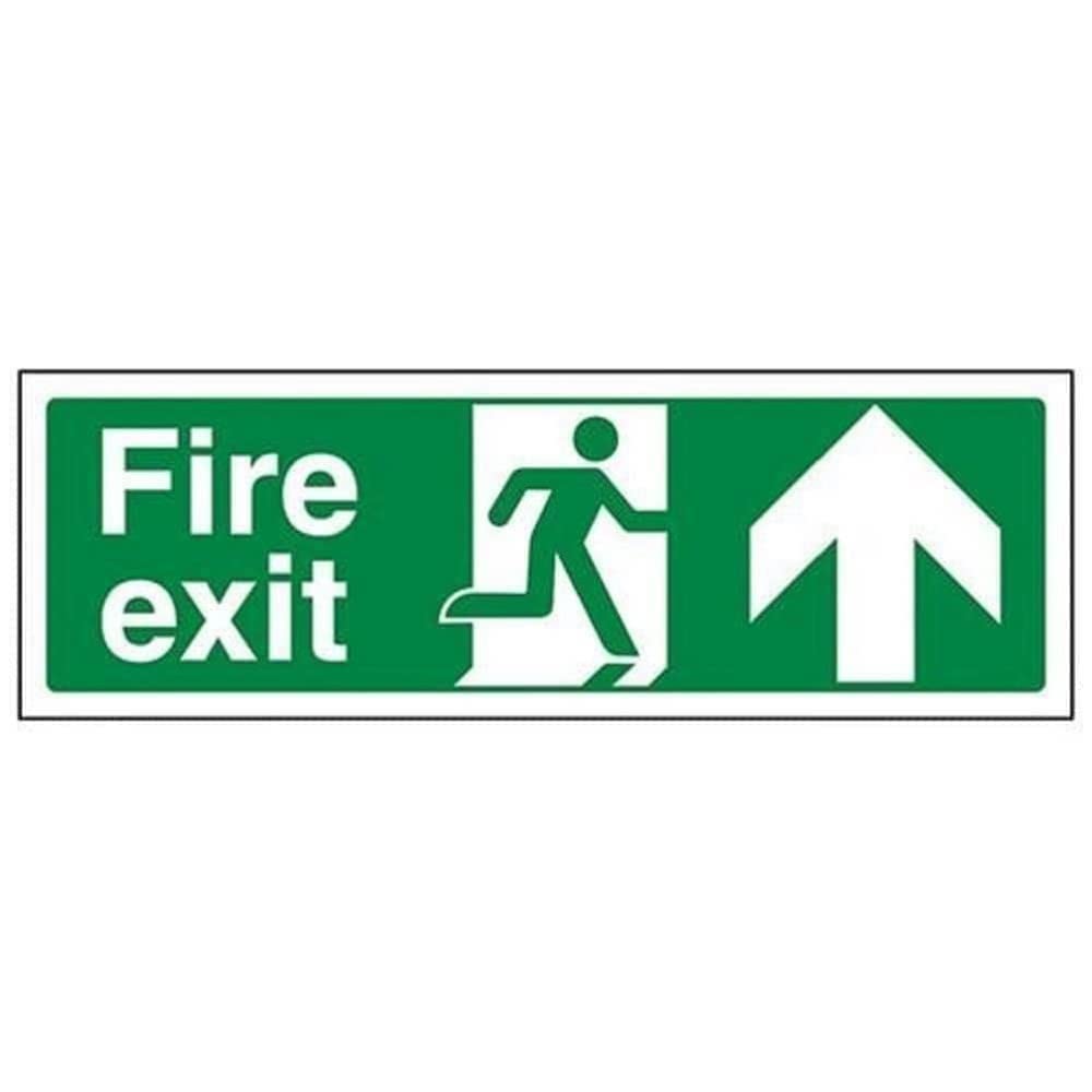 V Safety 14001AX-S Fire Exit Arrow Up Sign - Landscape - 300mm x 100mm - Self Adhesive Vinyl, Green