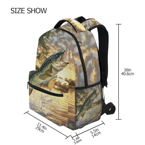 Bass Fish Sea Backpack Laptop Tablet Travel Elementary School Bags with Name Tag for Boys and Girls3