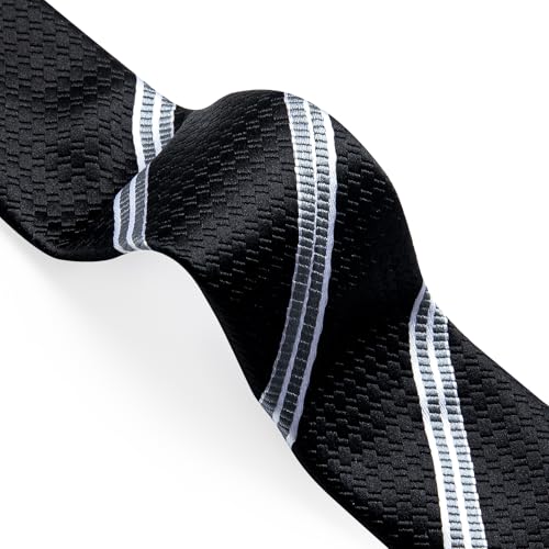 Image of DiBanGu Striped Tie Set for Men Silk Woven Plaid Necktie and Pocket Square Cufflinks Business Wedding