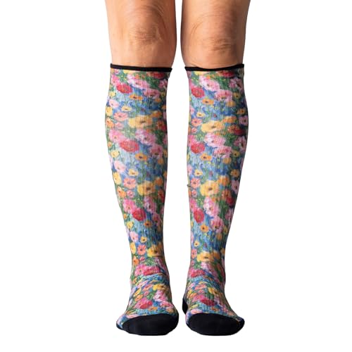 Viasox Compression Socks for Women and Men Knee High Socks 12-15 mmhg Circulation Support for Flight Travel Daily (Wild Flower X-Large)