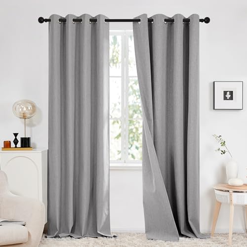 Deconovo Double-sided Faux Linen Curtains Full Blackout Eyel