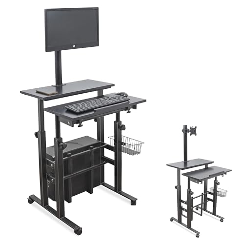 Image of Isomars Computer /Laptop Table with Adjustable Height & Angles, Sit Stand Table, Computer Desktop Workstation with Fixed Monitor Mount - Useful for Using Gadgets Like Desktop, Laptop, etc. (Black)