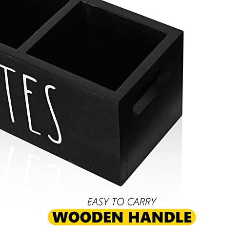 Remote Control Holder, Farmhouse Remote Storage Caddy, Bedside Tv Controller Box, Rustic Wood Media Organizer Tray For Home Bedroom Table (Black) #TOP6