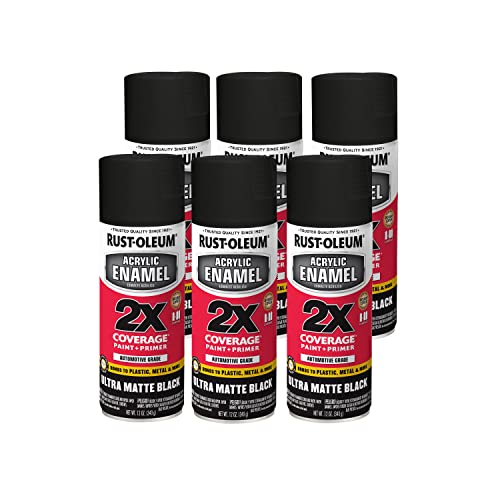 Rust-Oleum 372699-6PK Acrylic Enamel 2X Spray Paint, 12 oz, Ultra Matte Black, (Pack of 6)