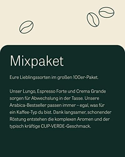 CUP VERDE  Zestaw 100 kapsułek kawy Nespresso* Kapsułki biodegradowalne, uczciwy handel, delikatnie prażone, mocny smak, nie dużo opakowań Crema, Lungo, Espresso