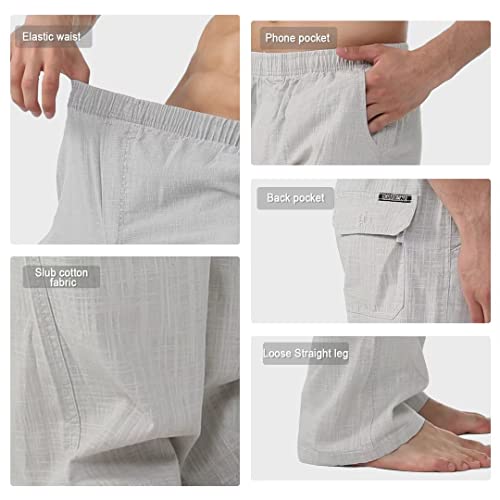 Cargomen 2-Pack Mens Cotton Linen Pants Straight Leg Elastic Waist Drawstring Loose Summer Beach Casual Yoga Trouser #TOP3