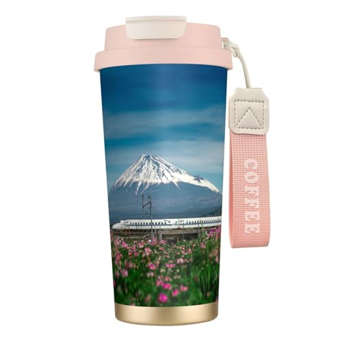 タンブラー 富士山と通る新幹線 マグボトル コーヒーカップ 水筒 保温 保冷 ウォーターボトル 蓋付き ストロー付き 直飲み おしゃれ プレゼント