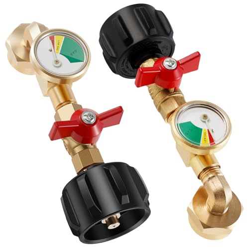 2 Pack Propane Refill Adapter with Valve and Gauge, Fill 1 Pound Bottles from 5~40 LB Tank, Fits QCC1 / Type1 Propane Tank and 1 lb Throwaway Disposable Cylinder Propane Bottle Connector