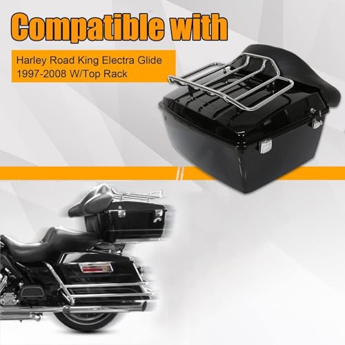 Image of ECOTRIC Luggage Trunk Compatible with 1997-2013 Harley Road King Electra Glide Road Glide Street Glide King Motorcycle Trunk W /Top Rack