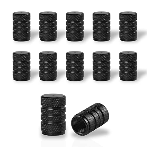 SINGARO 12PCS Tire Valve Stem Caps, Car Exterior Accessories, Aluminum Alloy Valve Cover General Purpose Cars, Trucks, Motorcycles and Bicycles (Black)