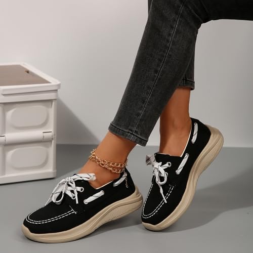 2025 Women's Canvas Slip On Shoes Lace Up Sneakers Slip On Low Top Arch Support Walking Loafers Orthopedic Non Slip Closed Toe Running Casual Boat Shoes Soft Tennis Shoe for Daily Wear4