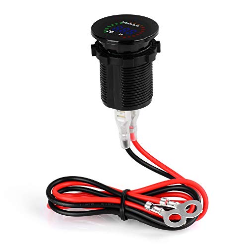 Image of Black Waterproof 12V Car Tester DC Voltmeter Color LED Digital Display Volt Meter Voltage Meter Scale Gauge Battery Tester for Marine Car Motorcycle Truck Boat RV