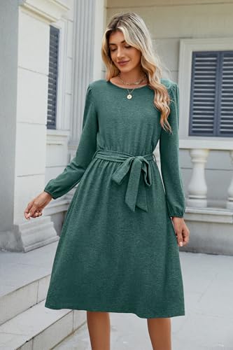 Image of Newshows Womens Long Sleeve Casual Dresses 2025 Business Work Teacher Fall Church Belted A Line Flowy Midi Dress
