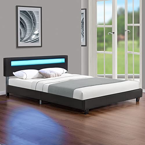 Juskys Polsterbett Paris 180x200 cm mit LED Beleuchtung, Lattenrost & Kopfteil - Kunstleder & Holz - schwarz - Bett Doppelbett Bettgestell Juskys Polsterbett Paris 180x200 cm mit LED Beleuchtung, Lattenrost & Kopfteil - Kunstleder & Holz - schwarz - Bett Doppelbett Bettgestell
