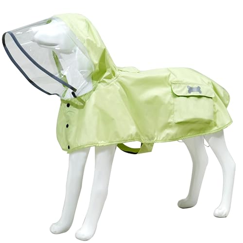 Waterproof Dog Raincoat, Adjustable Reflective Lightweight Pet Rain Clothes with Poncho Hood(Medium,Light Green)