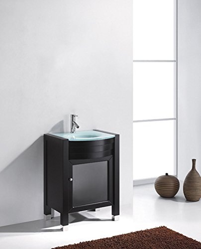 Virtu Usa Ava 24 Inch Single Sink Bathroom Vanity Set In Espresso W/ Integrated Round Sink, Aqua Tempered Glass Countertop, , 1 Mirror - Ms-545-G-Es #TOP7