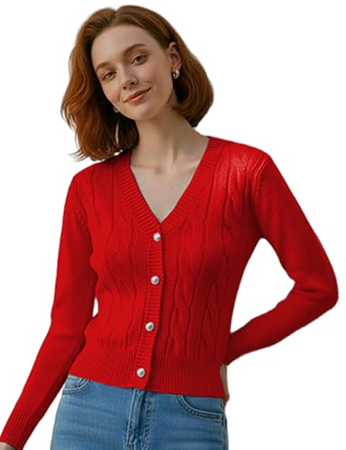Image of Women's Casual Slim Fit Cardigan Sweaters Long Sleeve Button Down Lightweight Waist Length