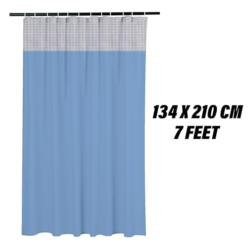Image of Kuber Industries AC PVC Hospital Bed Curtain | Bathroom Window Blackout Curtain | Shower Curtain with 8 Rings | 7 Feet | Pack of 2 | Blue