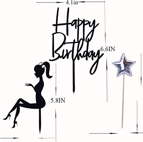 Yuinyo Elegant Lady Happy Birthday Cake Topper, Happy Birthday Cake Bunting Decor,Birthday Party Decoration Supplies (Gold) #TOP3