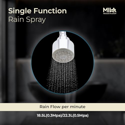 Image of Mila Presso Single Function Overhead Shower Head | Rain | Chrome Finish Round Showerhead for Wall Mount | Durable ABS Body, Wide Coverage, Easy Install | Bathroom Fitting
