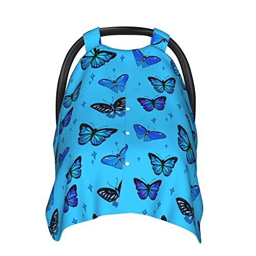 Image of Car seat Covers for Babies, Blue Butterfly Carseat Canopy Cover Nursing Cover for Boys Girls Baby