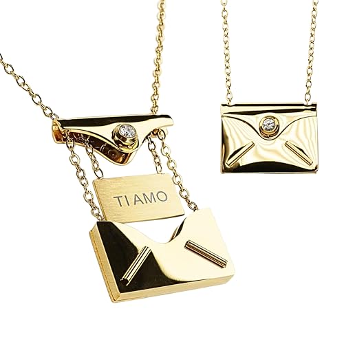 Zinello Design Tilove Colar para mulher banhado a ouro de 18 quilates com mensagem 'eu amo-te', zircónia natural, corrente ajustável de 45 + 5 cm, ideia para presente de dia dos namorados
