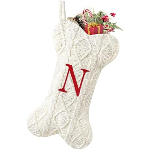 Malier Dog Christmas Stocking, Knit White Christmas Stocking for Dogs, Bone Shape Dog Stocking Christmas Large Pet Stockings Hanging Dog Christmas Stocking for Dogs Cats Pets (White, N) Cover