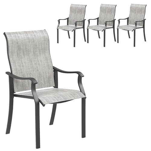 Image of UDPATIO Outdoor Dining Chairs Set of 4, High Back Wide Seat Patio Chairs | Patio Furniture Chairs with All Weather Breathable Textilene, Heavy Duty Patio Chair for Lawn Garden Backyard, Grey White
