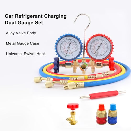 Kit de manómetro AC para automóvil y aire acondicionado doméstico, compatible con refrigerantes R134a, R22, R12 y R502 miniatura 2
