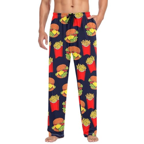 Fast Foods Mens Pajama Pants Mens Pj Pants Comfy Cotton Pj Long Pant for Men with Pockets Size S-XXL