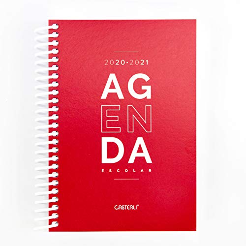 Casterli - Agenda Escolar 2020-2021 Basic Edition - Día Página, Tamaño A6 (Rojo)