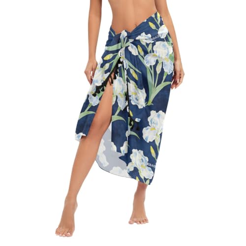 Falda para traje de baño William Morris con diseño de iris blanco floral 2