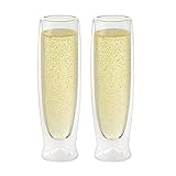 OGGI Champagne Flutes Double Wall Insulated Glass, Ideal for Champagne Cava Prosecco Sparkling Wine Mimosa Bridesmades Bridal Shower, Stays Cool Longer Even Outdoors, Stunning, 6oz/180ml, Set 2