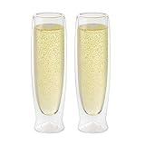 Oggi Champagne Flutes Double Wall Insulated Glass, Ideal for Champagne Cava Prosecco Sparkling Wine Mimosa Bridesmades Bridal Shower, Stays Cool Longer Even Outdoors, Stunning, 6oz/180ml, Set 2