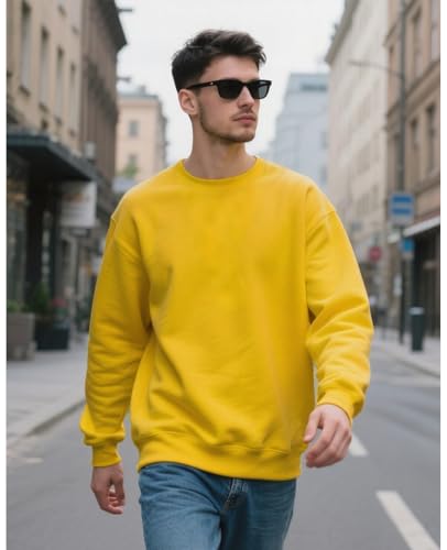 JIHUILAI Men's Crewneck Sweatshirt Plain Sweatshirts Athletic Workout Sweat Shirts Soft Long Sleeve Pullover Shirt2