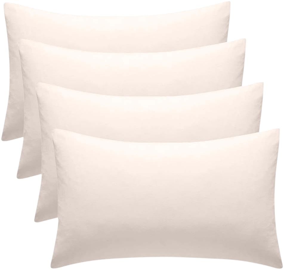 4 Pack Pillow Cases 100% Brushed Microfibre Plain Pillowcases Super Soft Touch Cosy Anti-Allergy Anti Bacterial with Envelope Closure 48 x 75cm Bed Pillow (Cream)