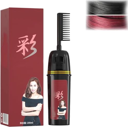 Hualabo Bunte Pflanzenhaarfarbe, mit innovativem Kammapplikator, deckt graues Haar ab, natürlicher Pflanzenextrakt, Haarfärbemittel-Essenz für Frauen und Männer, 200 ml (rot)